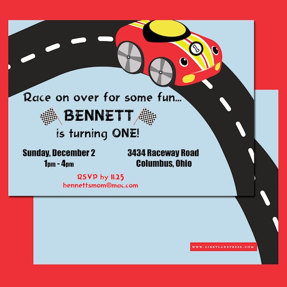 RACE CAR Birthday Invitation, little red car, PRINTABLE by Libby Lane Press Il_570xn