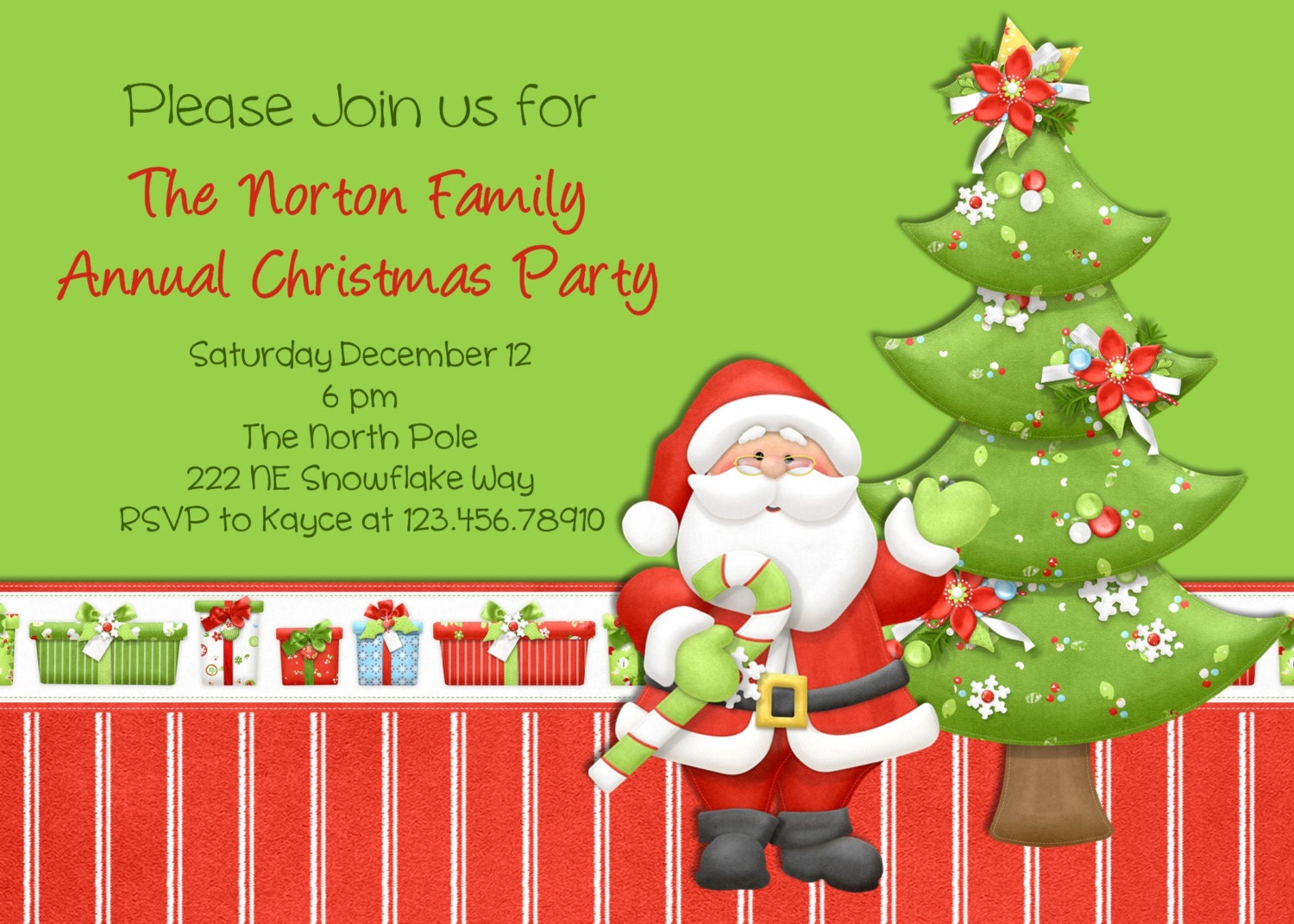 Christmas Party Invitation Santa Christmas Tree Custom Printable Invite Il_570xn