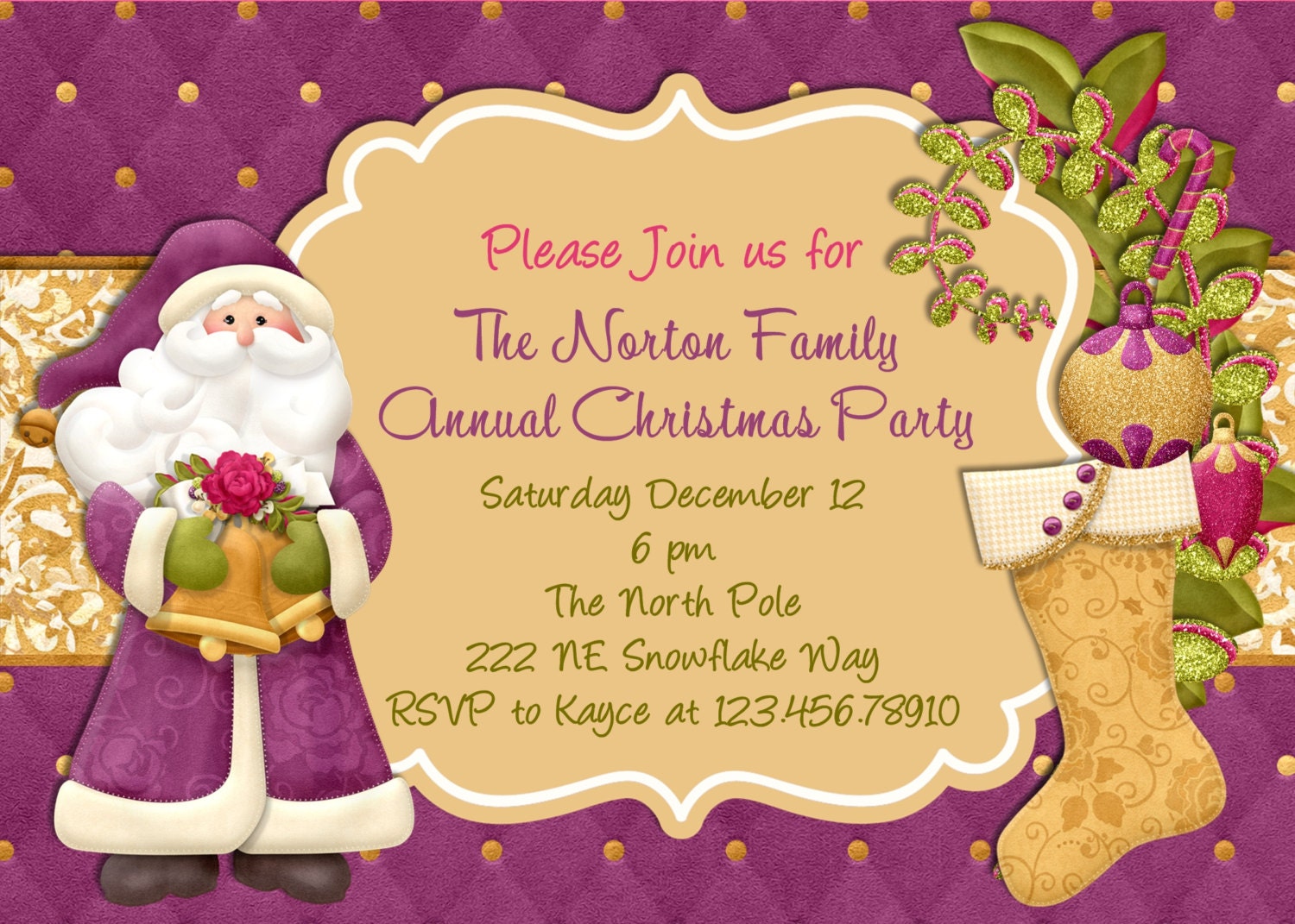Christmas Holiday Party Invitation Santa Stocking Custom Printable Invite Il_570xn