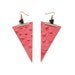 Triangle earrings, red ostrich leather, gold, copper, reversible, geometric, minimalist, wooden beads, tribal