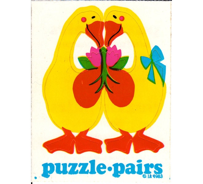 Rare Vintage Illuminations Puzzle Pairs Adorable Ducks Sticker 1983 Geese