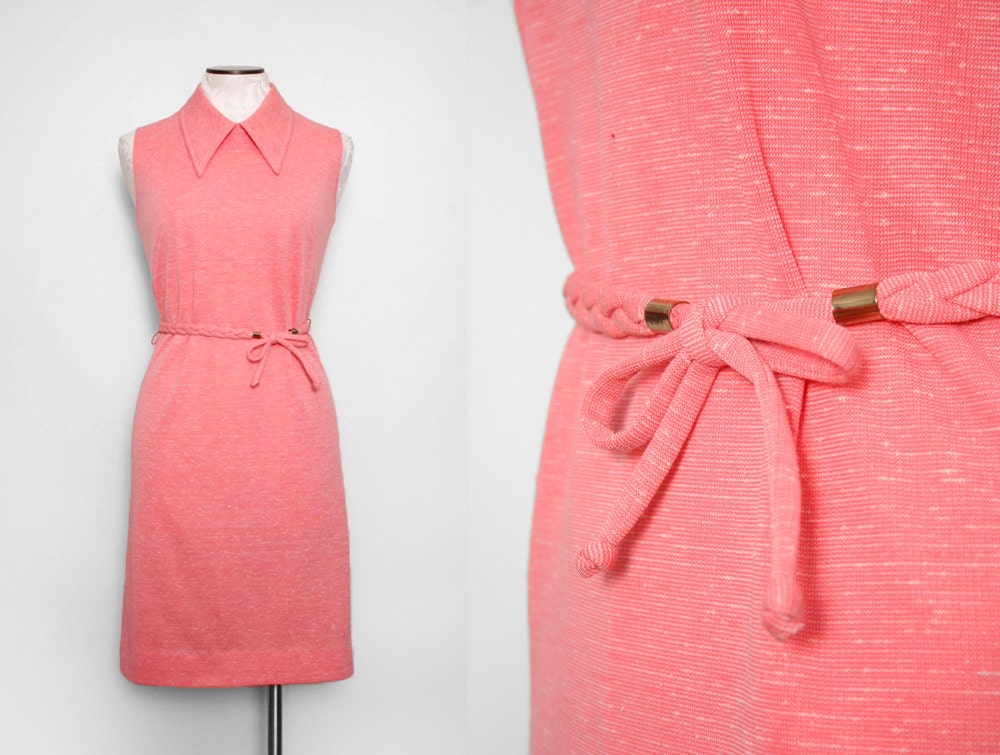 1960s Salmon Collar Shift Dress with Braided Belt Size Medium