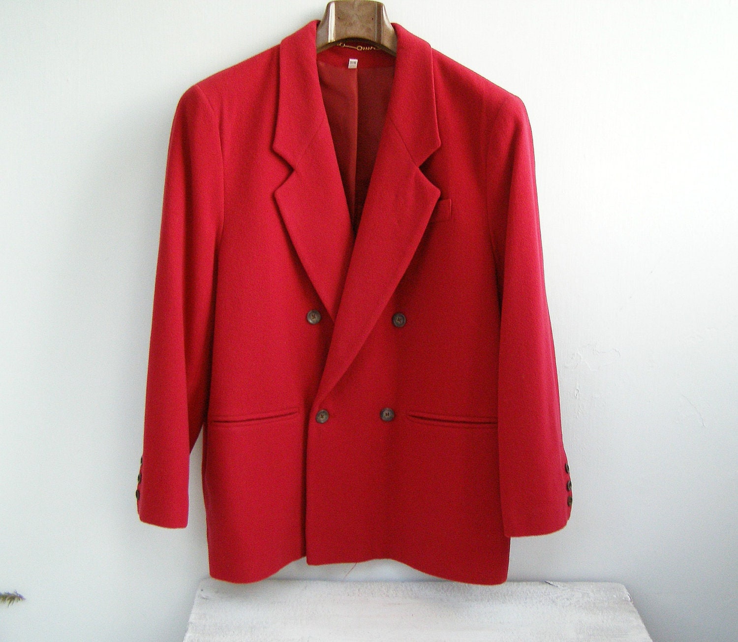 Red Wool Coat, 80s XL 20 46 women coat, casual, elegant, Christmas coat, Autumn, winter, double breasted coat, Made in England