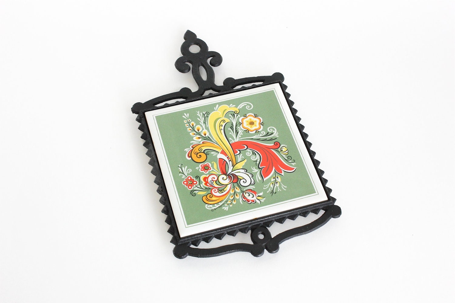 1970 Berggren Tile Trivet Retro Floral Kitchen Wall Decor