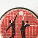 Vintage tin box, candy box, metal can, sport, volleyball, red, black tones, Soviet Era