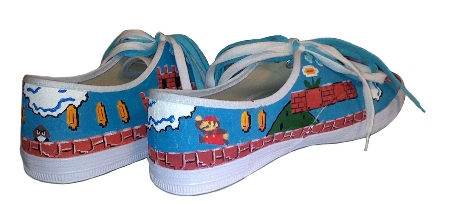 Super Mario Brothers Hand Painted Sneakers