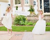 here comes the bride . LARGE . NO bells . flower girl or ring bearer banner . bunting . cotton fabric sign . for a cottage chic wedding