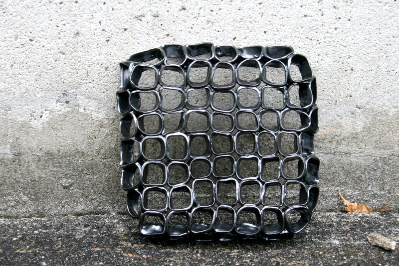 Black ceramic wall tile, home decor one of a kind, porcelain tile minimalist organic. - GolemDesigns