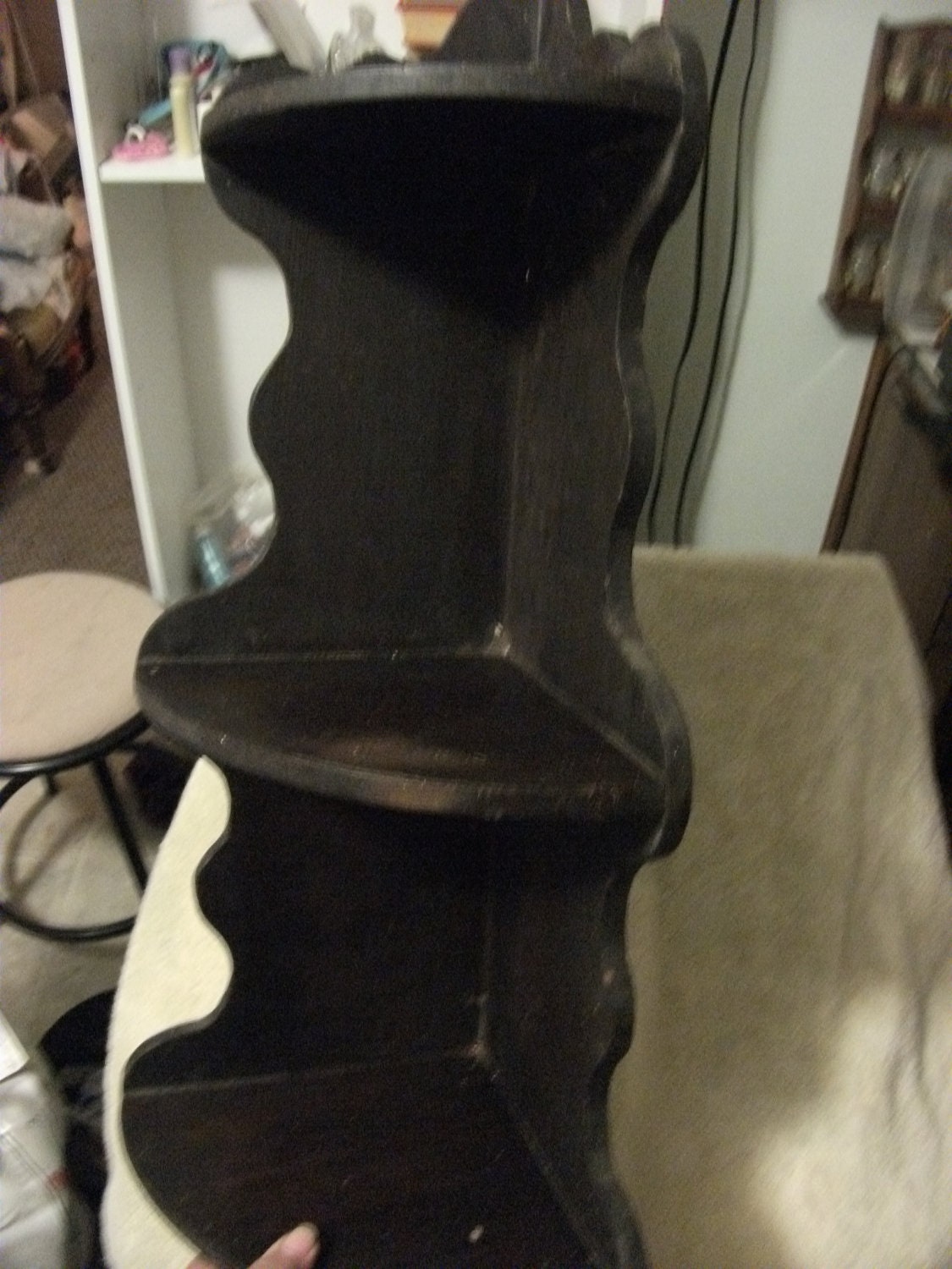 Vintage Three Tier Wooden Corner Curio Shelf Shabby Chic Could be Painted or Refinished ONLY 15 USD