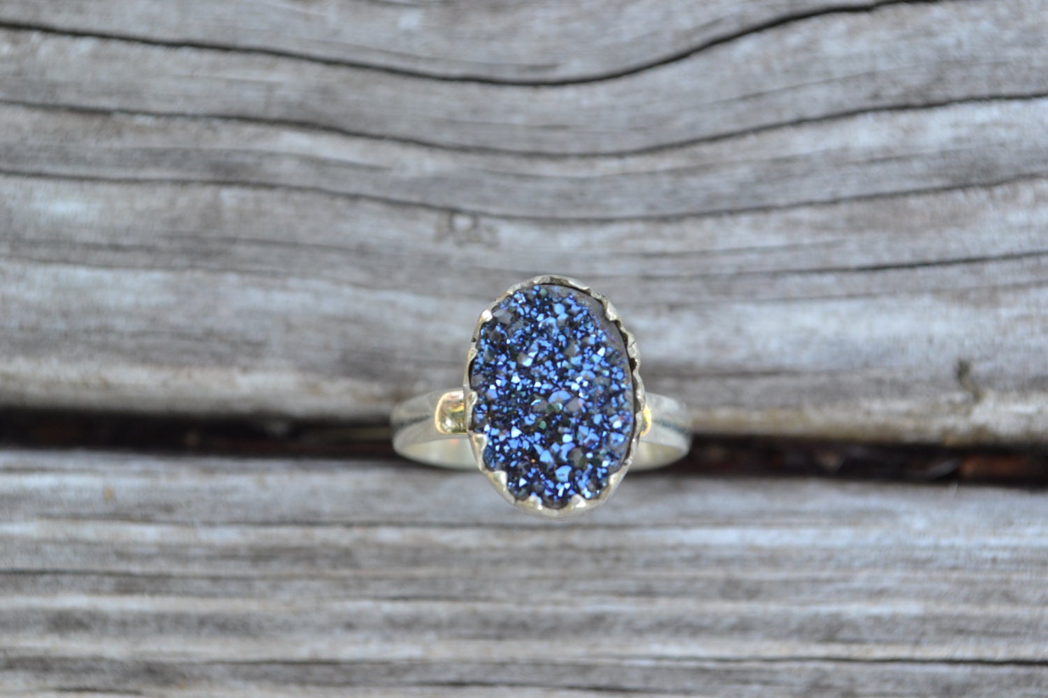 ON SALE Midnight Titanium Druzy Sterling Silver Ring Size 8.5