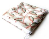 Zippered Snack Bag Cotton Waterproof Lining BPA FREE Baseball Print 6 x 6