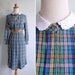 Vintage 80's Eyelet Collar Rainbow Plaid Pleated Dress XS or S