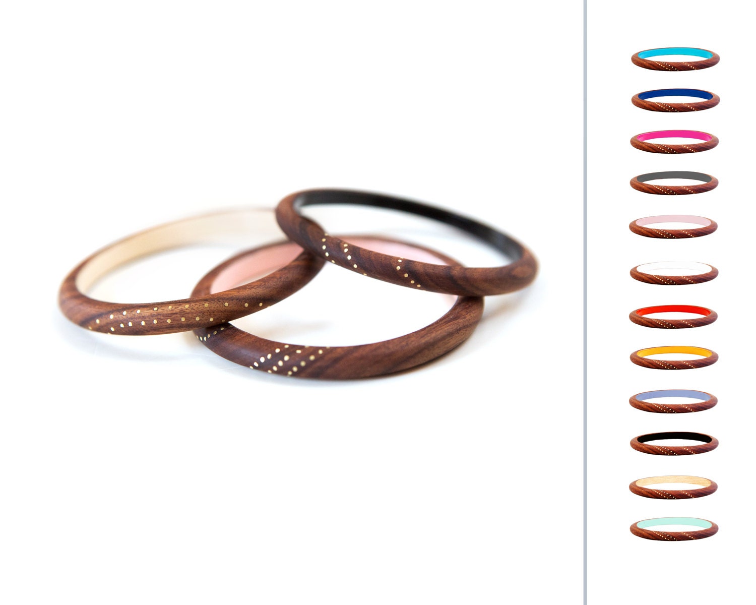 Set of THREE Skinny Rosewood Bangles: Pick your Colors Made to Order S M L