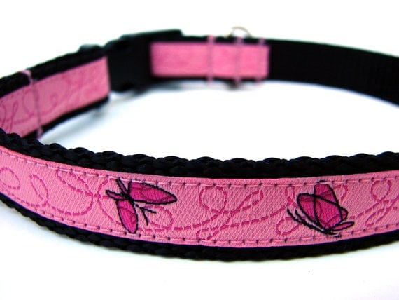 Butterfly Dog Collar 5/8" Pink Dog Collar