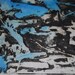 Small print, abstract art print, Japanese rice paper, Turquoise and black, fine art, wood block print