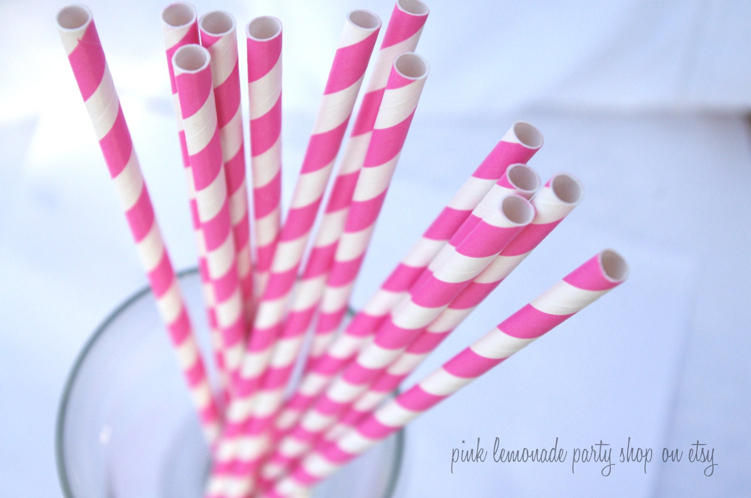 BRiGHT PINK Striped -Paper Straws --25ct with Free Printable diy Flags Il_170x135