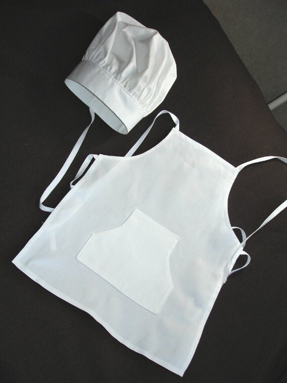 CHILDS WHITE APRON and Chef Hat Size Sm or Lg by SofiesSewingRoom