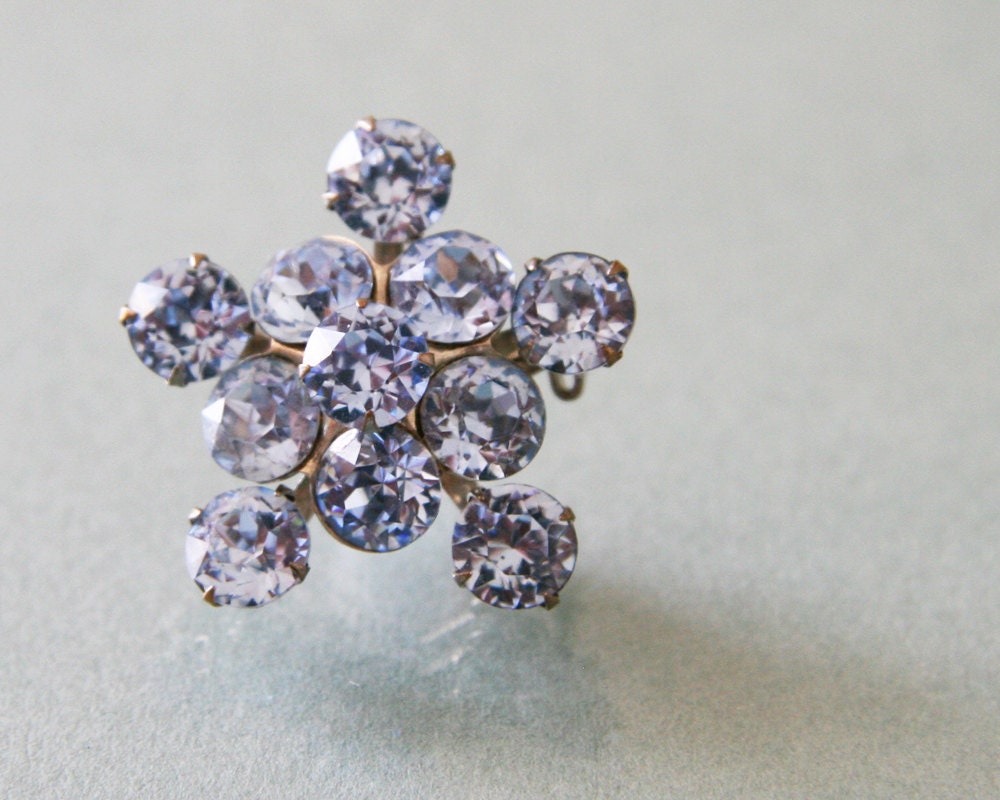 Vintage Ice Blue Rhinestone Flower Cluster Brooch Pin -:- 1950s