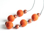 Orange Autumn Jewelry Beaded Felt Necklace Chunky Extra Long Fall Fashion