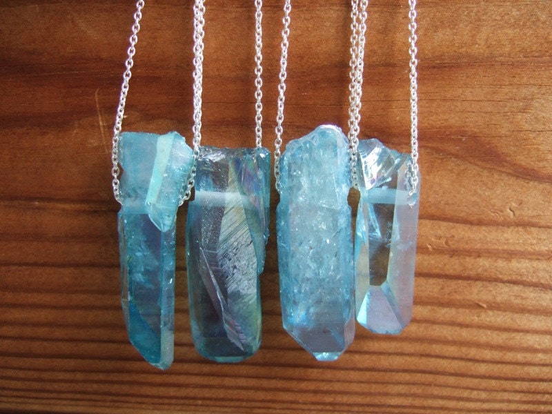 Sterling Silver Aqua Aura Quartz Point Necklace