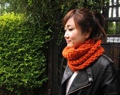 The Audrey Chunky Cowl, Infinity Scarf, Cowl Snood Scarf in Pumpkin Orange handmade in a Wool blend - READY TO SHIP