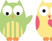 Kids set of 4 owls vinyl wall decal cute for a nursery or childs room or along a crib