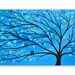 RESERVED FOR PAUL Teal & Turquoise Whimsical Two Birds in a Tree Painting