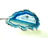 Agate Slice with Drilled Hole for Wire Wrapping and Jewelry Making Turquoise Blue  69mm x 41mm (Lot No. 966) - instantkarmashop