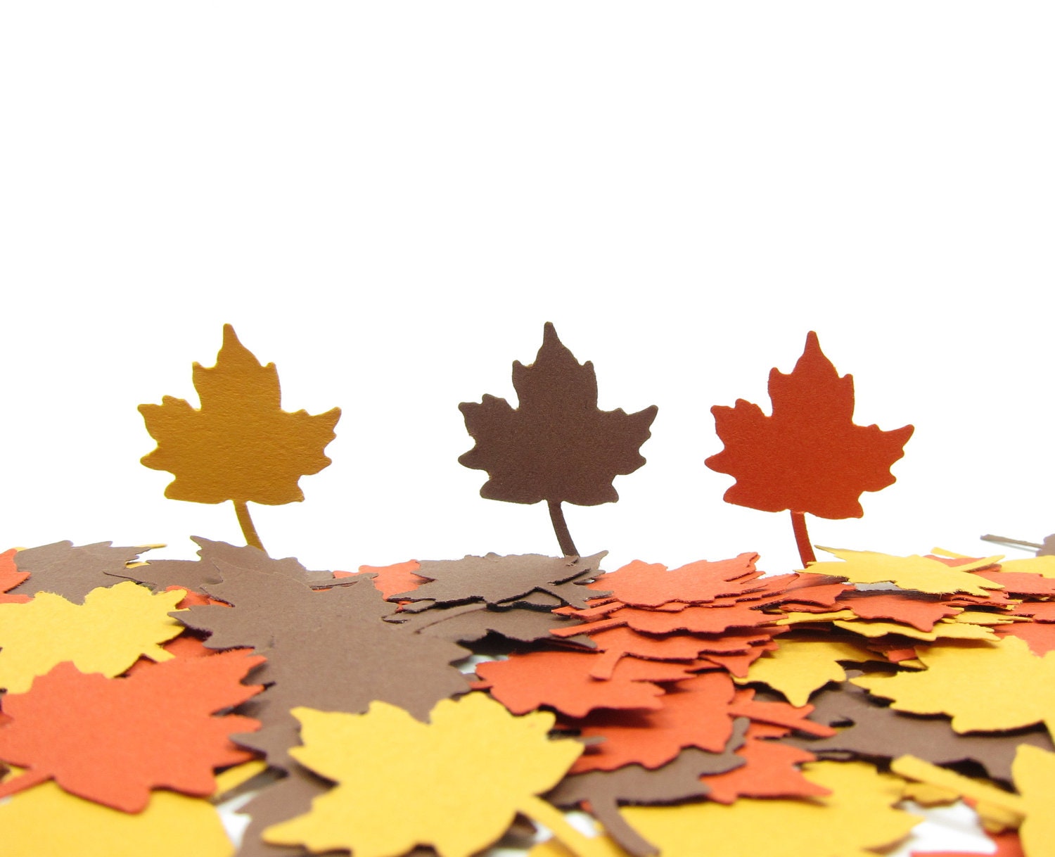 Autumn Leaves Confetti Large Maple Leaf Paper Punches in Orange Brown & Yellow - BrownEyedRose