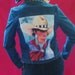Vintage Women's Rockabilly Denim Jean Jacket with Doreman Burns Cow girl Print. Studs. Artwork Cowgirl Rocker. Country Western. Size S to M