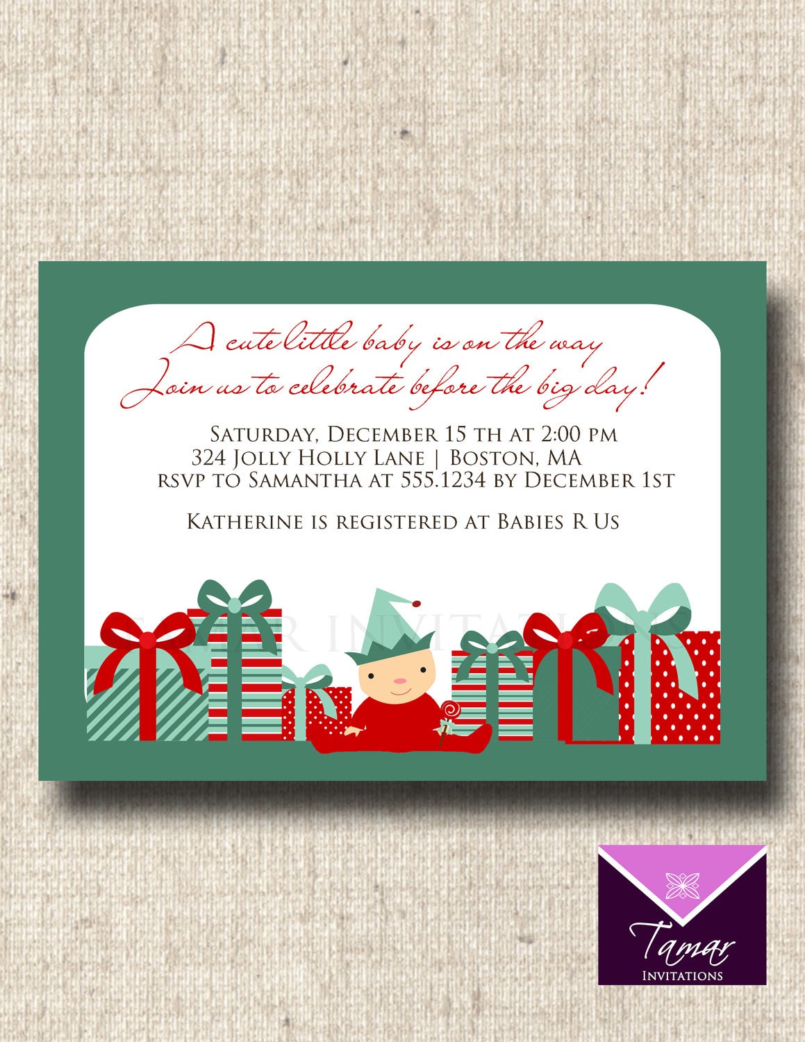 Printable Christmas Holiday Baby Shower Invitation - Great for Winter, Christmas or Holiday theme showers Il_570xn