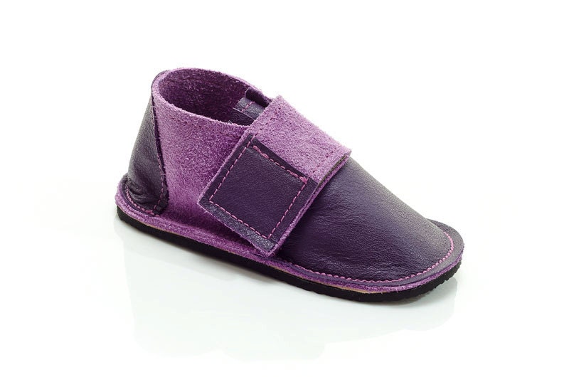 Purple and mauve leather and suede handmade shoes for children and toddlers