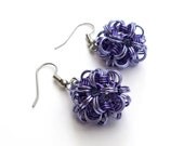 Purple chainmaille earrings, mini dodecahedrons