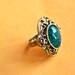 Victorian Ring, Large Green Stone, Adjustable Filigree, Antique Gold tone, Clearance Sale