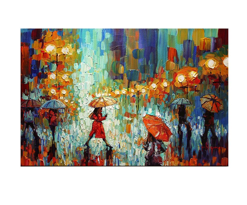 ORIGINAL Signed Modern Palette Knife Oil Abstract Landscape Painting by P. Nizamas 36" x 24"