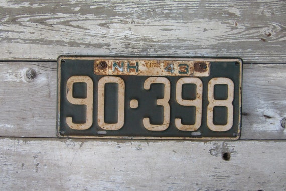 Vintage License Plate New Hampshire 1943 by TheOldTimeJunkShop