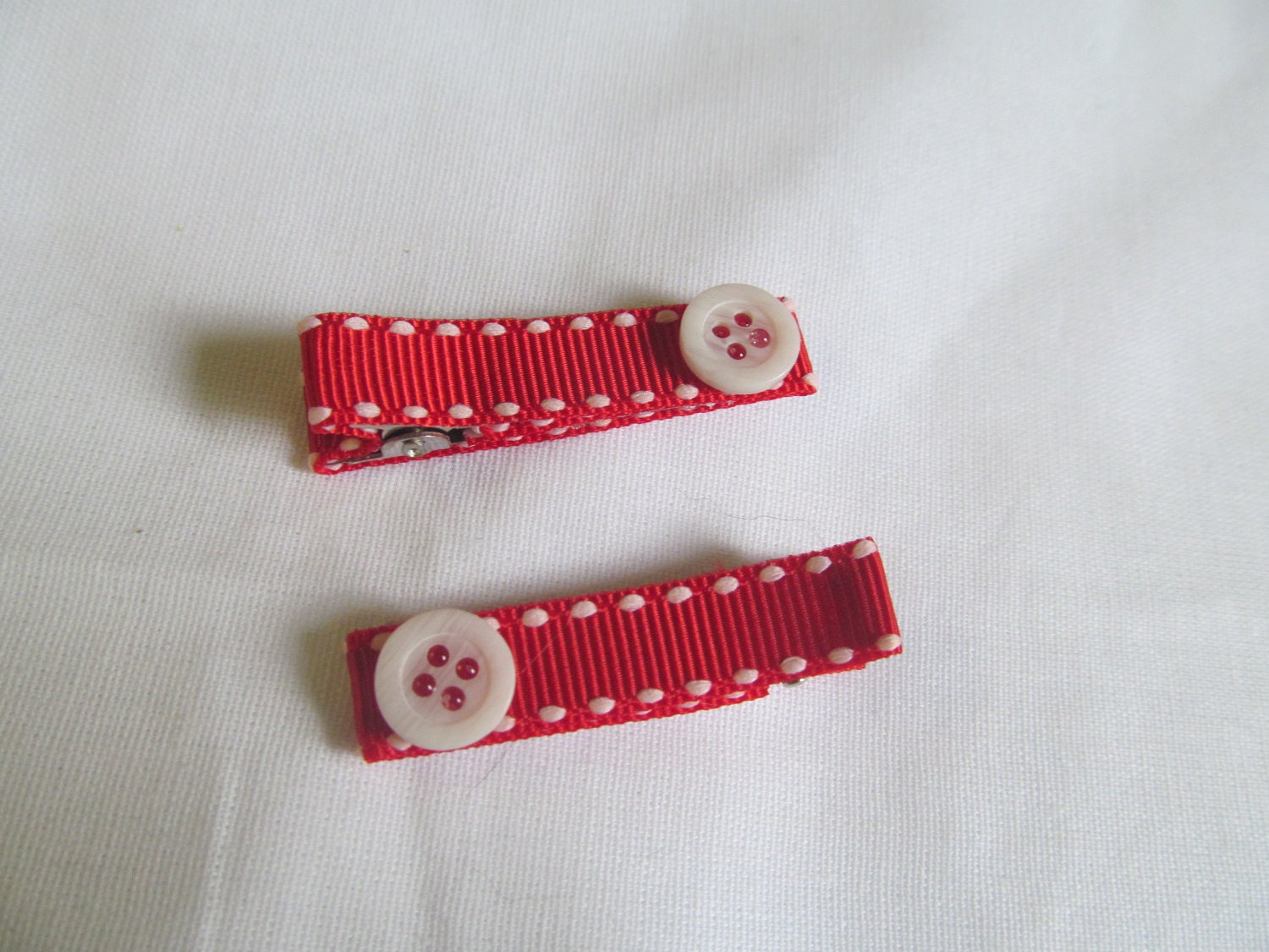 Pair of White Button Hair Clips