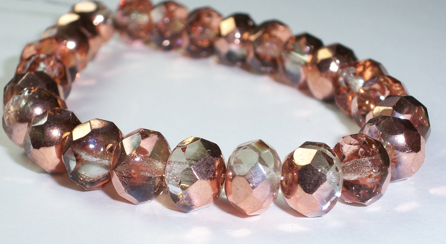 Copper Bead 6x8mm Czech Glass Rondelle Two Tone REFLECTIONS (10)