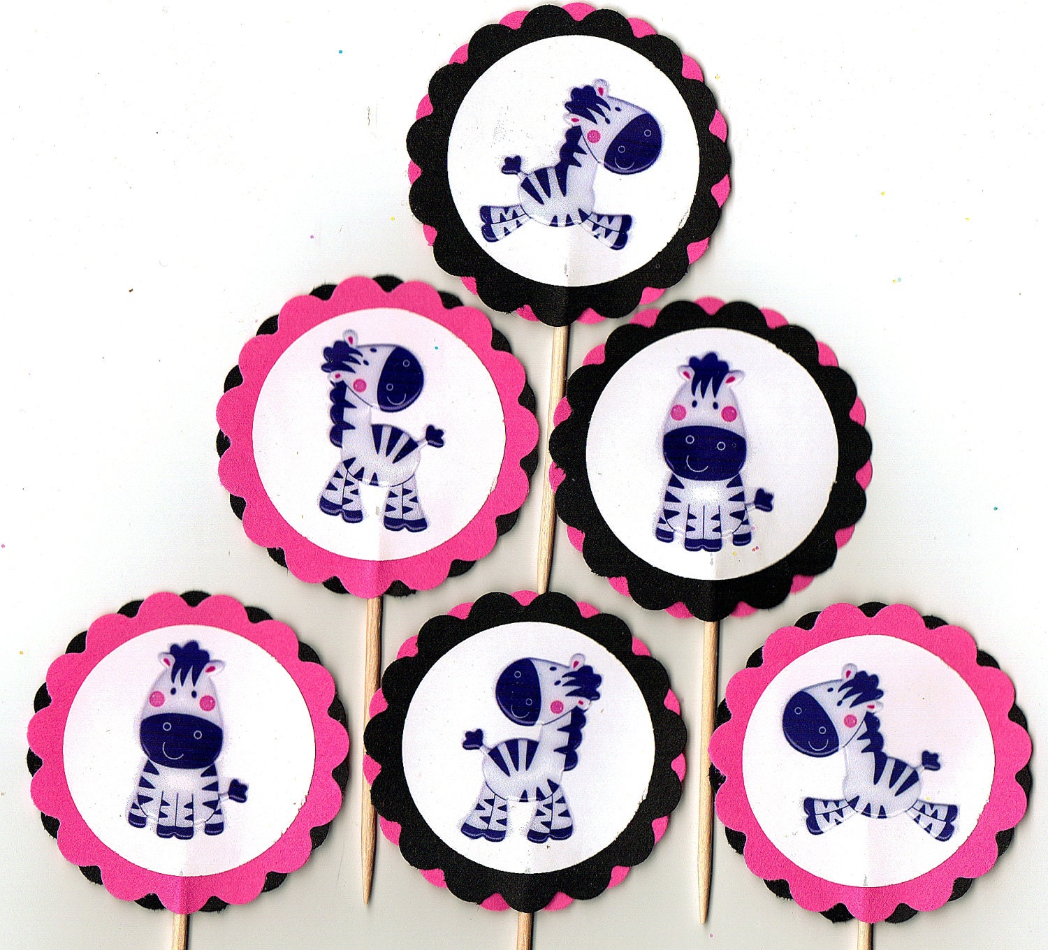 Girl Birthday party Zebra print pink black cupcake topper set of 12 cute and unique baby shower