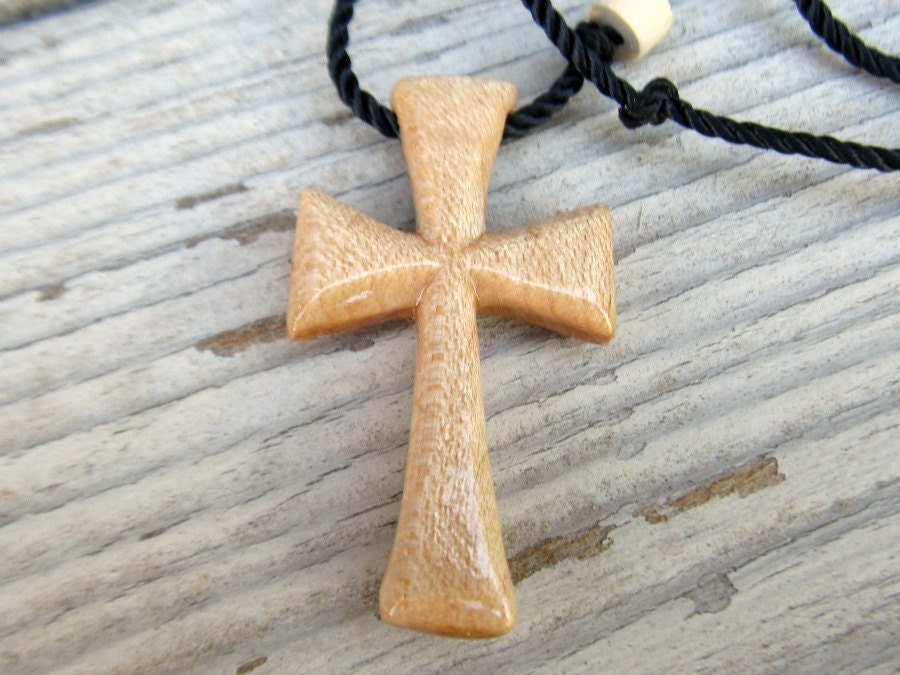 Wood Cross Necklace - Maple Hardwood - Mens Jewelry