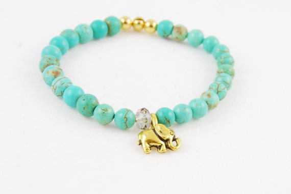 Elephant Bracelet, Teal Magnesite Gemstone