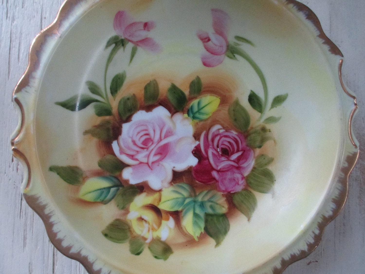 Vintage Plate - Hand Painted Antique Bowl, Plate - Tea Party