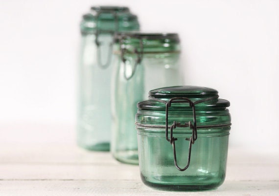 1 ORIGINAL Vintage Green french canning jar SOLIDEX  LARGE Size - RueDesLouves