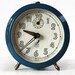 Beautiful vintage French BLUE Metal Alarm CLOCK
