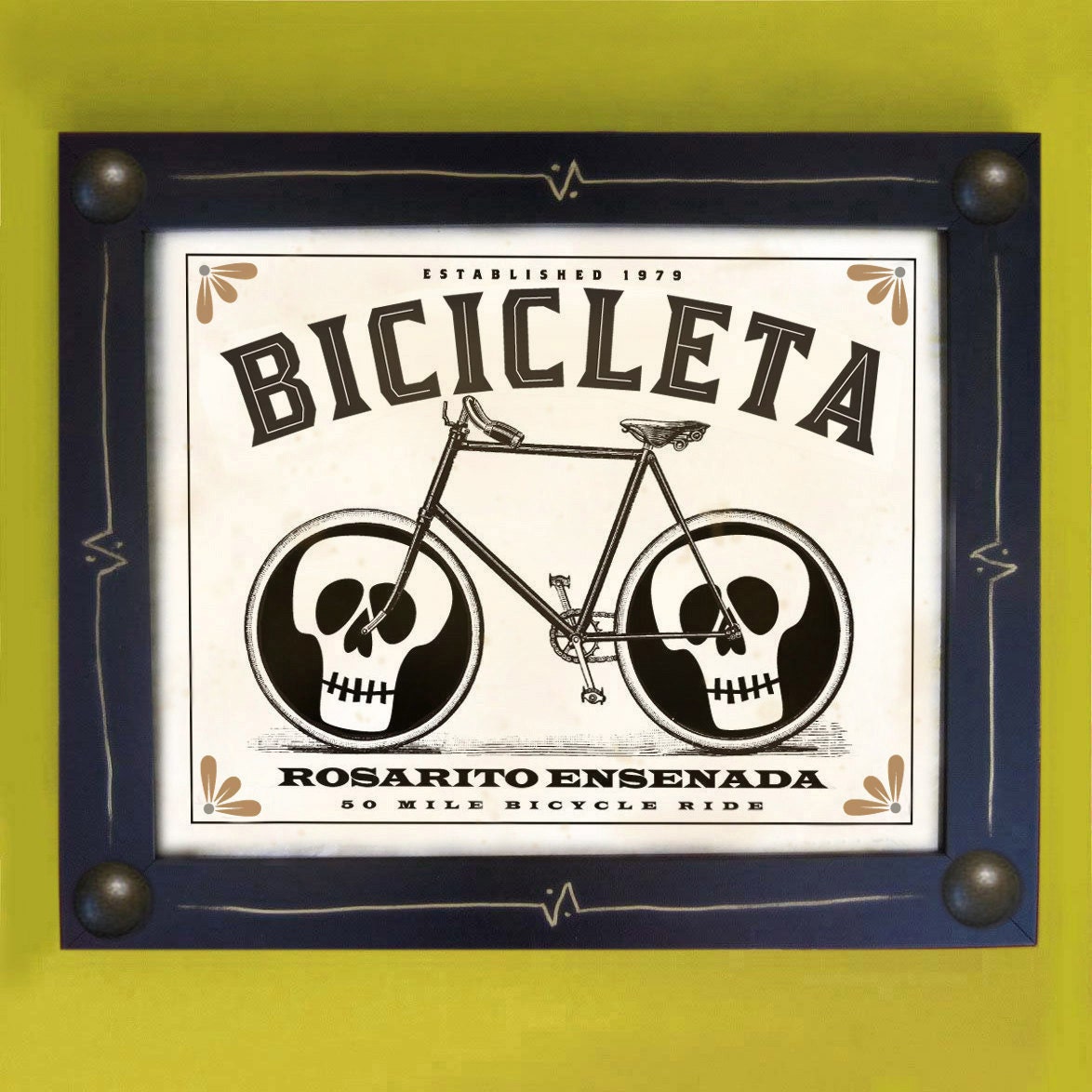 Bicycle Art Print Framed Rosarito Ensenada Black and White Mexican