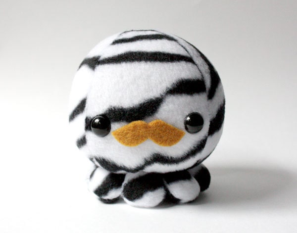 Zebra Octopus Plush with Mustache