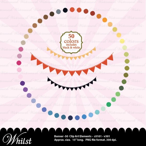 Banner digital clip art ribbon clipart birthday bunting scrapbook aqua, pink, blue, green, black : c0101 & v301 Il_570xn