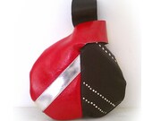 Black Red Yellow Silver Italian Leather Wristlet Purse Clutch Japanese Knot Bag Round Studded Chevron