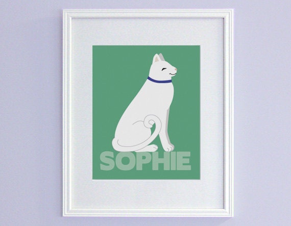 Personalized Child Name Art - Custom Cat Nursery Decor - 8x10