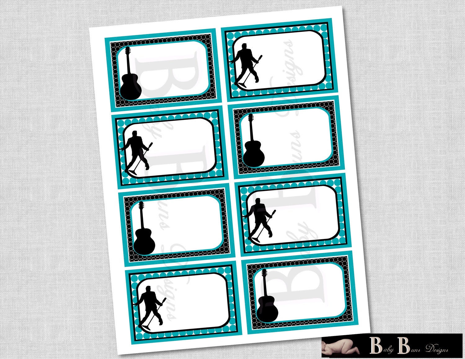Rock &amp; Roll Music Birthday Party Labels/Name by BabyBunsDesigns